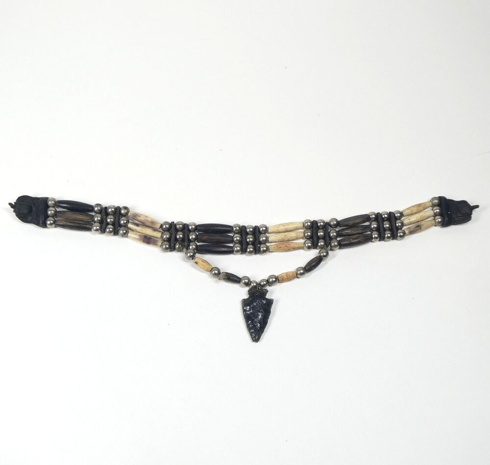 Arrowhead Necklace Vintage Beaded Buffalo Bone Tribal